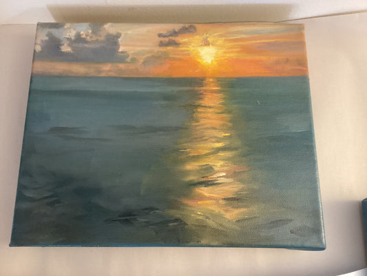 Sally Reid Ocean sunset oil deep canvas