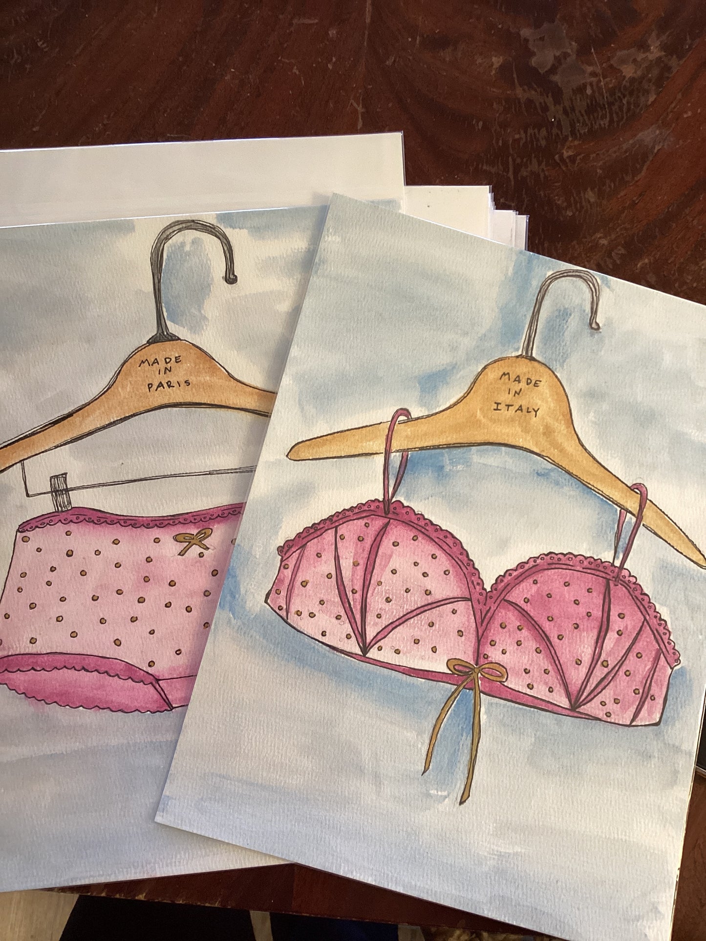 Bikini watercolors Italy & Paris art by Grayce